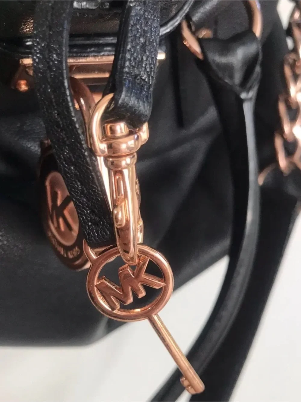 Michael Kors Black Hamilton Leather medium Satchal Tote with Rose Gold hardware